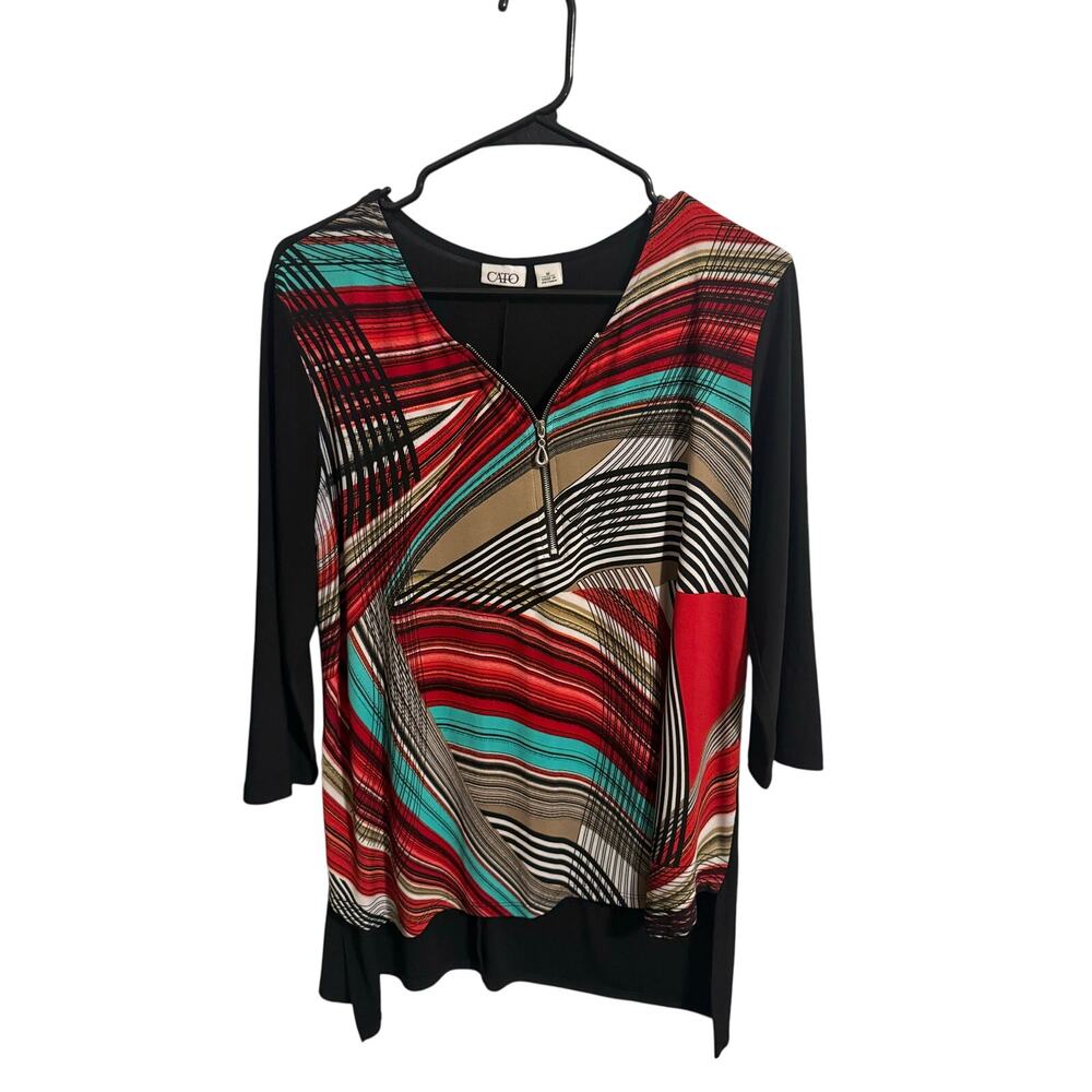 Cato Women's Colorful Abstract Quarter Zip Shirt - Size Medium